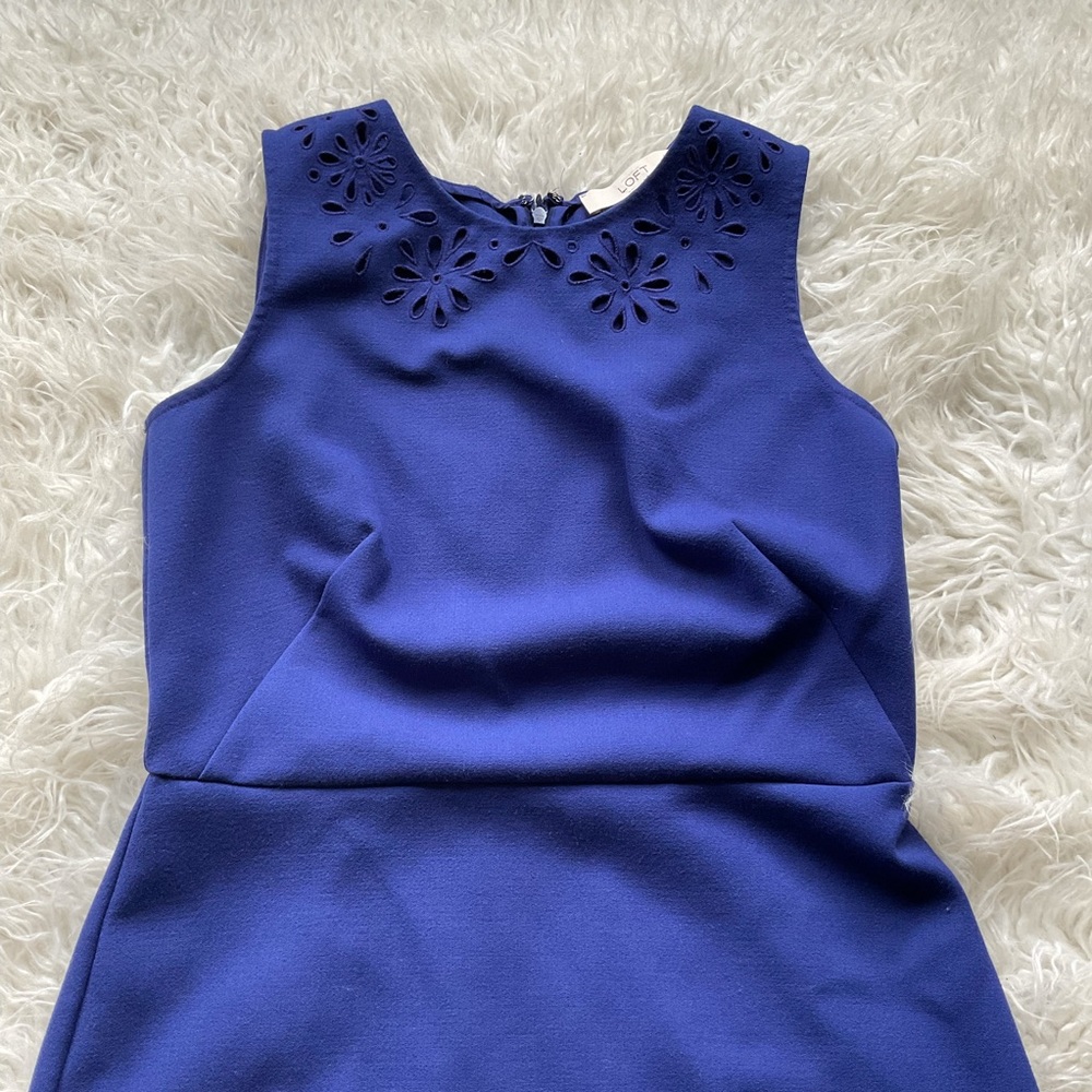 Loft Laser Cut Floral Sheath Dress in Blue - Picture 2 of 8